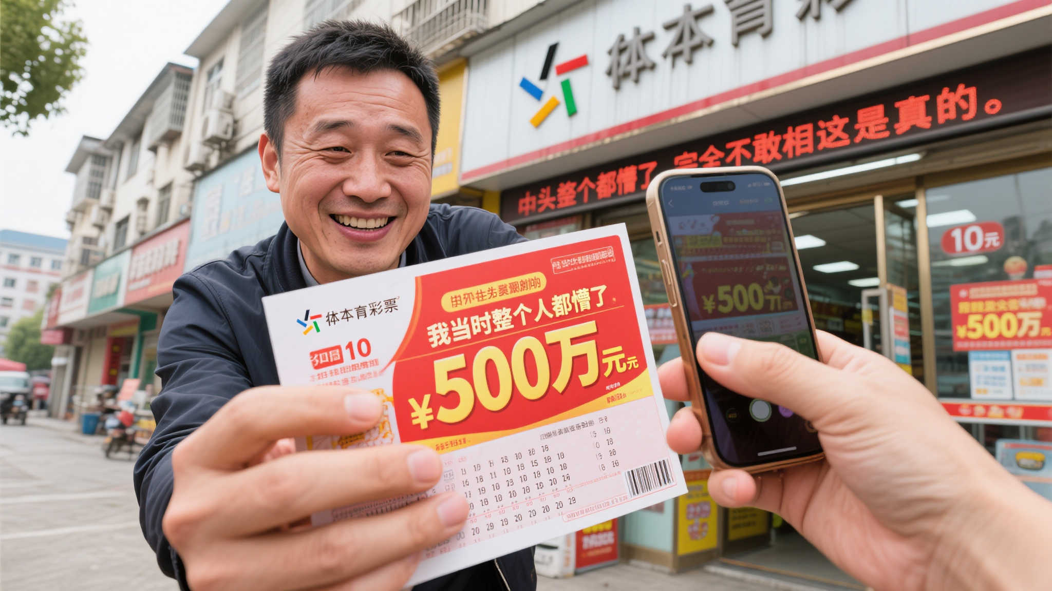 男子10元喜中体彩500万，携妻兑奖直呼难以置信